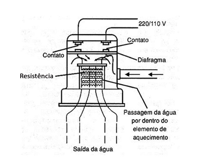 Chuveiro desmontado mostrando componentes
